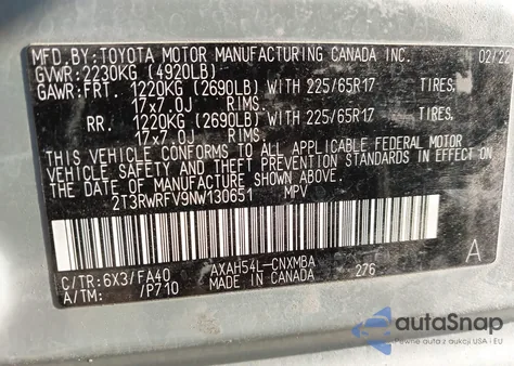 2022 Toyota Rav4 Hybrid Xle z USA, uszkodzony, nr VIN 2T3RWRFV9NW130651